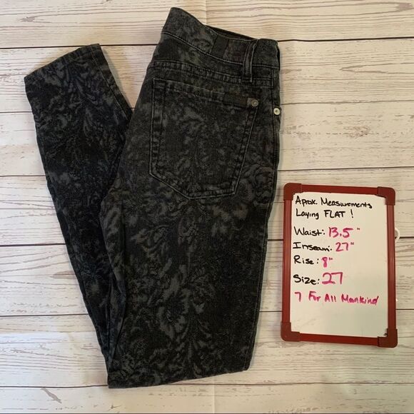 7 For All Mankind Black‎ Skinny Damask Floral Jeans - Picture 9 of 9